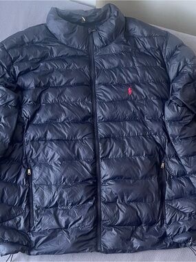 Ralph Lauren Navy Quilted Puffer Jacket with Pink Pony
